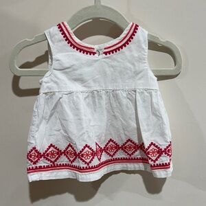 White Sleeveless Dress with Pink and Orange Embroidery